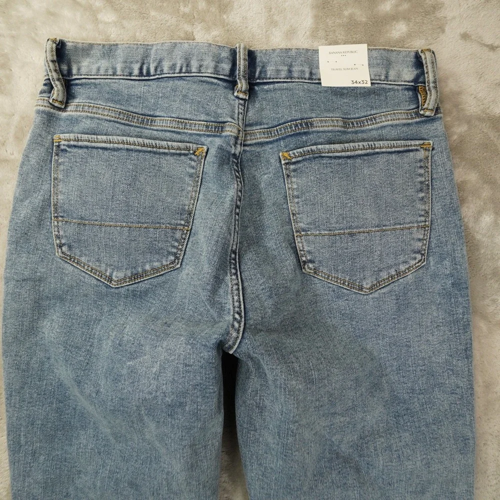 Banana Republic Travel Slim Jeans Mens 34x32 Medium Wash Blue Tapered Denim New